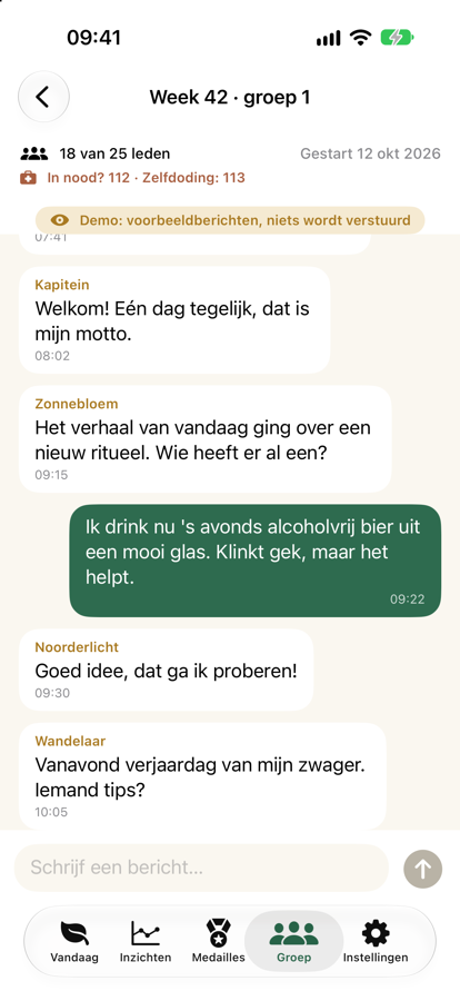 De groepschat met berichten van lotgenoten onder een schuilnaam